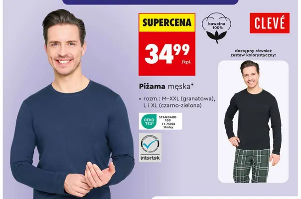 Piżama męska Clevé promocja w Biedronka