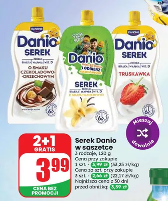 Serek homogenizowany Danio o smaku czekoladowo-orzechowym promocja w Dino