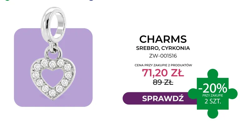 Charms srebro cyrkonia ZW-001516 Briju promocja w Briju