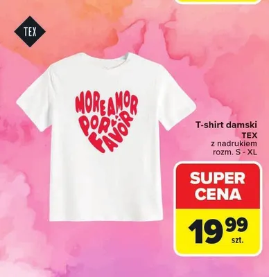 T-shirt damski TEX z nadrukiem rozm. S - XL promocja w Carrefour