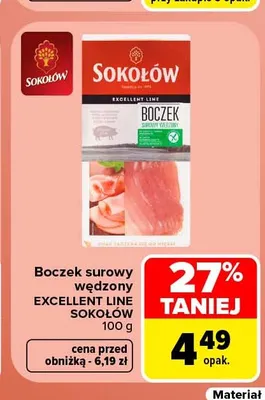 Boczek surowy wędzony Sokołów promocja w Carrefour Market