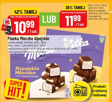 Pianka mleczko alpejskie wybrane rodzaje promocja w POLOmarket