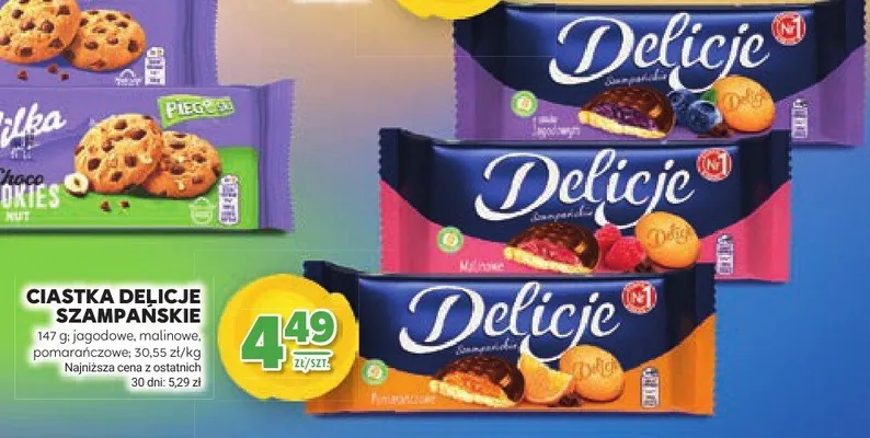 Ciastka Delicje szampańskie jagodowe, malinowe, pomarańczowe promocja w Stokrotka