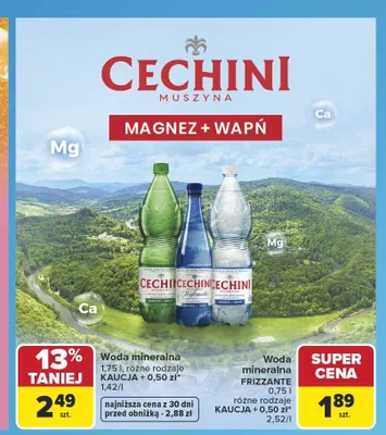 Woda mineralna Frizzante Cechini Muszyna promocja w Carrefour