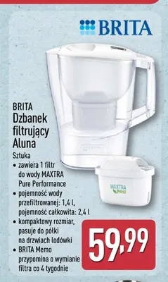 Dzbanek filtrujący Aluna Brita promocja w Aldi