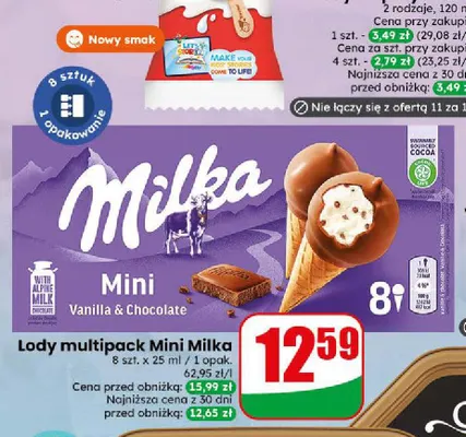 Lody Mini Milka 8-pak 25 ml promocja w Dino