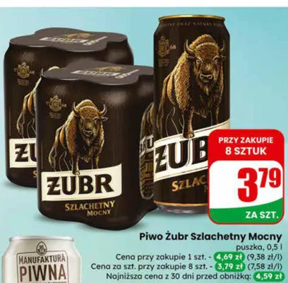 Piwo Szlachetny Mocny puszka Żubr promocja w Dino