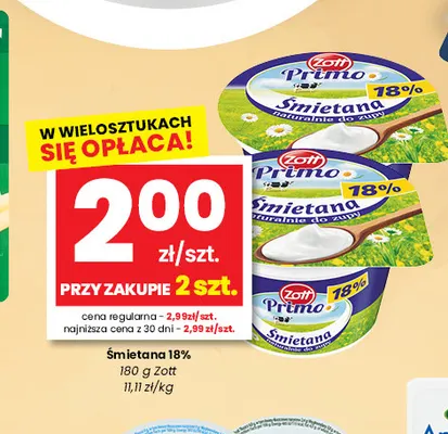 Śmietana Primo Zott 18% promocja w emma MARKET