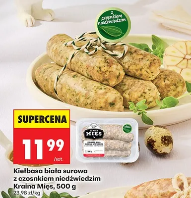 Kiełbasa biała surowa z czosnkiem niedźwiedzim promocja w Biedronka