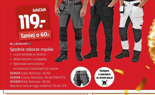 Spodnie robocze męskie Bluewear promocja w Jula