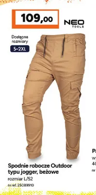 Spodnie robocze Outdoor typu jogger beżowe NEO TOOLS promocja w Bricoman