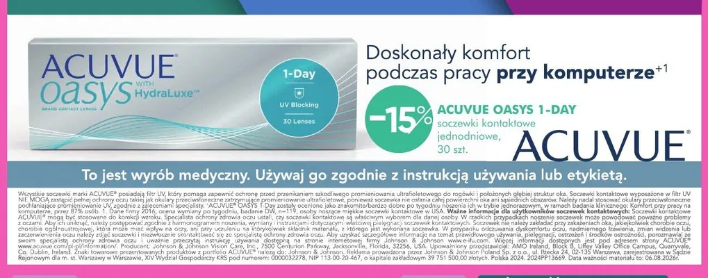 Soczewki kontaktowe jednodniowe Acuvue Oasys 1-Day promocja w Super-Pharm