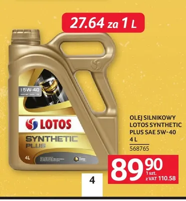 Olej silnikowy Synthetic Plus Sae 5W-40 Lotos promocja w Selgros