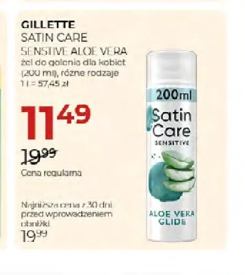 Żel do golenia dla kobiet Sensitive Aloe Vera Satin Care Gillette promocja w Drogerie Jawa