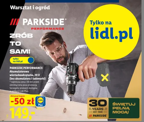 Akumulatorowa wiertarkowkrętarka 20V Parkside Performance bez akumulatora i ładowarki promocja w Lidl