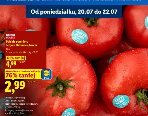 Pomidory malinowe Jedyne Malinowe luzem polskie promocja w Lidl