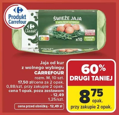 Jaja z wolnego wybiegu Carrefour Classic rozmiar M promocja w Carrefour