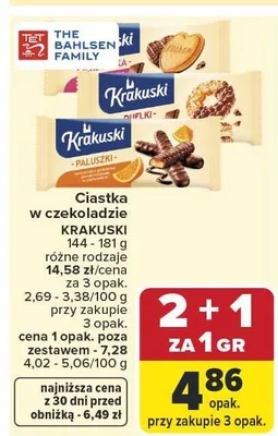 Ciastka w czekoladzie Krakuski Duflki promocja w Carrefour
