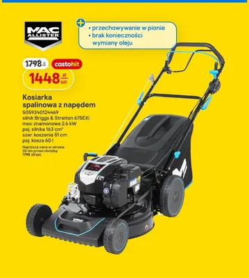 Kosiarka spalinowa z napędem MAC ALLISTER silnik Briggs & Stratton 675EXi moc znamionowa 2,6kW poj. silnika 163cm³ szer. koszenia 51cm poj. kosza 60l promocja w Castorama