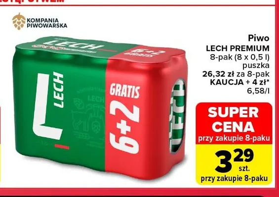 Piwo Lech Premium 8-pak promocja w Carrefour Market