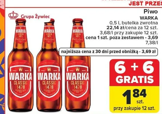 Piwo Warka Classic promocja w Carrefour Market