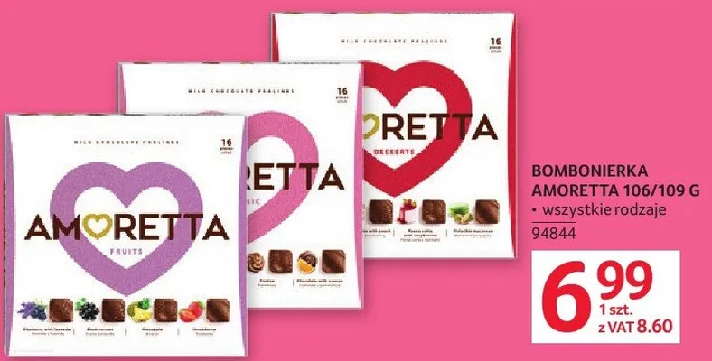 Bombonierka Amoretta 106/109 g wszystkie rodzaje promocja w Selgros