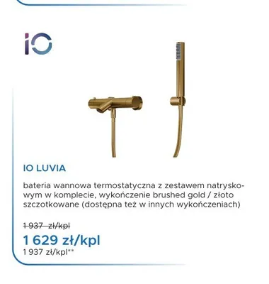Bateria wannowa termostatyczna IO Luvia złoto szczotkowane promocja w Blu Salony Łazienek