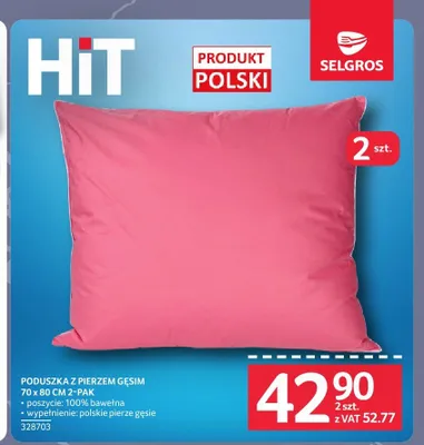 Poduszka z pierzem gęsim 2-pak 70x80 cm promocja w Selgros