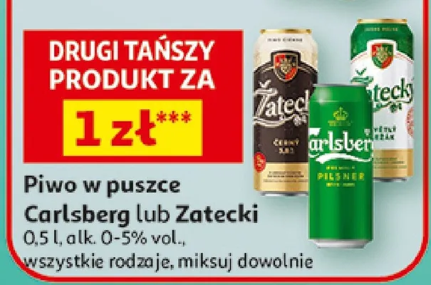 Piwo w puszce Carlsberg lub Żatecki promocja w Auchan