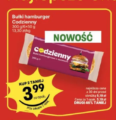 Bułki hamburger Codzienny 6-pak 50 g promocja w Delikatesy Centrum
