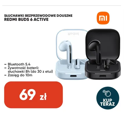 Słuchawki bezprzewodowe douszne Xiaomi Redmi Buds 6 Active promocja w Max Elektro