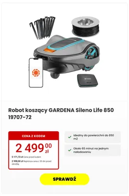 Robot koszący GARDENA Sileno Life 850 promocja w Media Expert