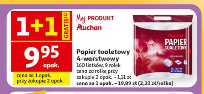 Papier toaletowy 4-warstwowy Auchan promocja w Auchan