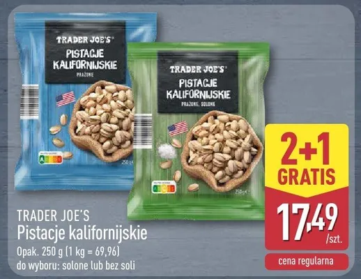 Pistacje kalifornijskie TRADER JOE'S bez soli promocja w Aldi