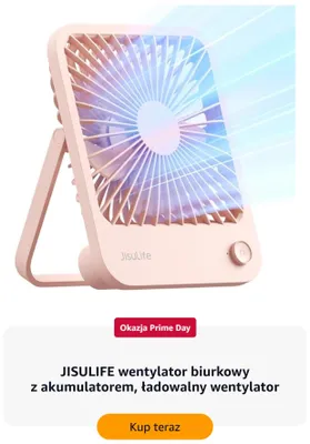 Wentylator biurkowy JISULIFE z akumulatorem ładowalny promocja w Amazon