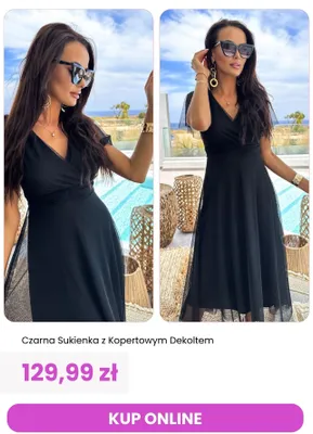 Sukienka damska czarna z kopertowym dekoltem ModnaKiecka.pl promocja w Modna Kiecka