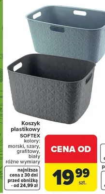 Koszyk plastikowy SOFTEX kolory: morski, szary, grafitowy, biały różne wymiary promocja w Carrefour