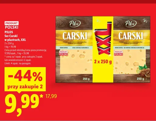 Ser Carski w plastrach XXL Pilos 2-pak promocja w Lidl