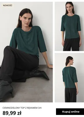 Ciemnozielony top z rękawem 3/4 Greenpoint promocja w Greenpoint