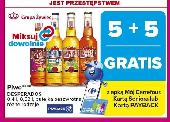 Piwo bezalkoholowe Desperados Lemon 0.0% promocja w Carrefour Market