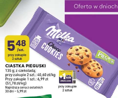 Ciastka Pieguski Milka z czekoladą promocja w Stokrotka