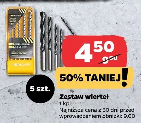 Zestaw wierteł Techliner 5szt. promocja w Netto