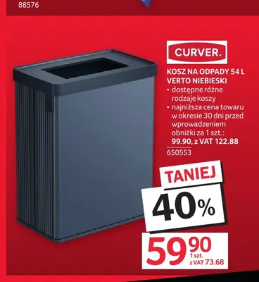 Kosz na odpady 54 l Verto niebieski Curver promocja w Selgros