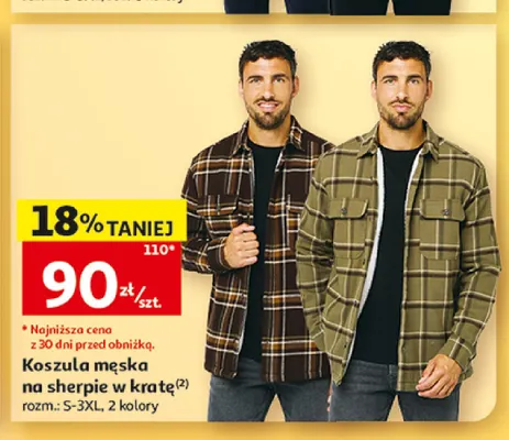 Koszula męska na sherpie w kratę Inextenso promocja w Auchan