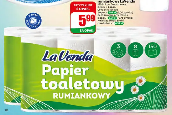 Papier toaletowy rumiankowy LaVenda promocja w Dino
