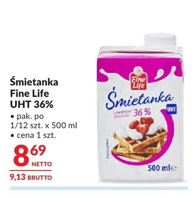Śmietanka Fine Life UHT 36% promocja w Makro