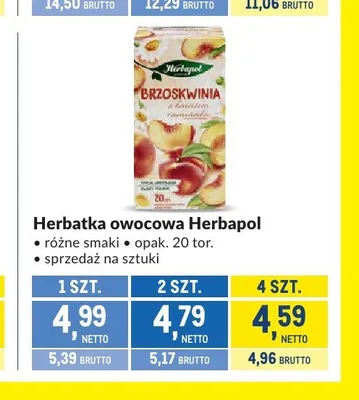 Herbatka owocowa Herbapol Brzoskwinia 20-pak promocja w Makro