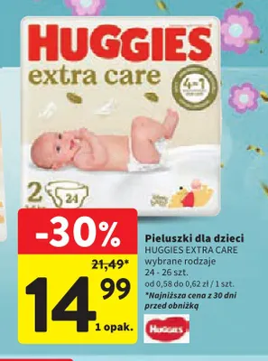 Pieluszki dla dzieci Huggies Extra Care promocja w Intermarche