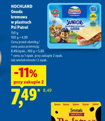 Ser gouda kremowa w plastrach Hochland Psi Patrol promocja w Lidl