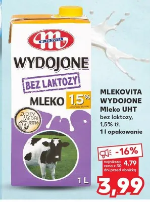 Mleko wydojone 1,5% Mlekovita promocja w Kaufland